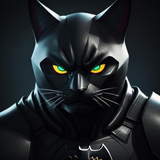 Cat in Batman Costume, 3D Low-Poly Art