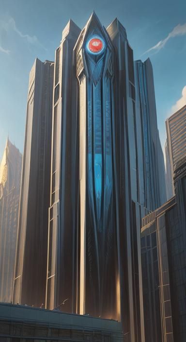 Superhero Headquarters Exterior in Comic Book Style