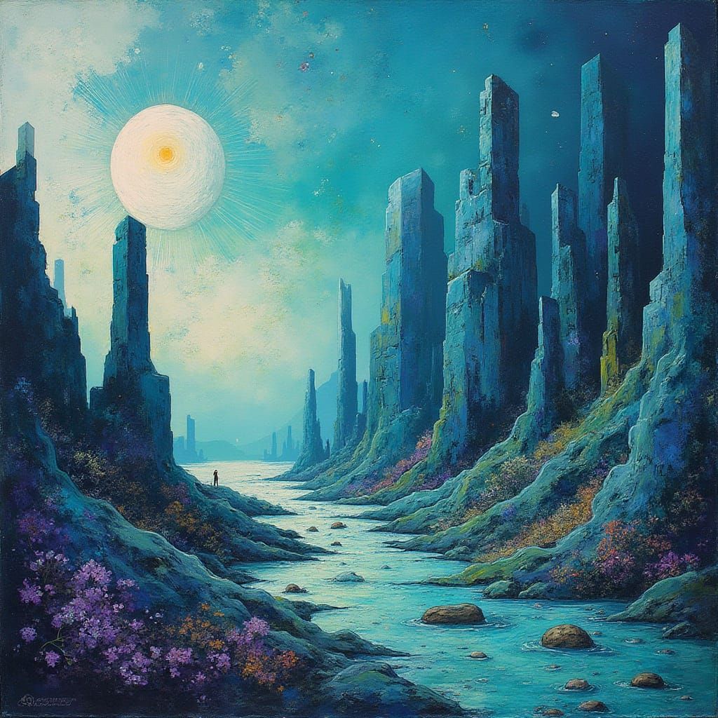 Abstract Expressionist Surreal Dreamscape in Vibrant Colors