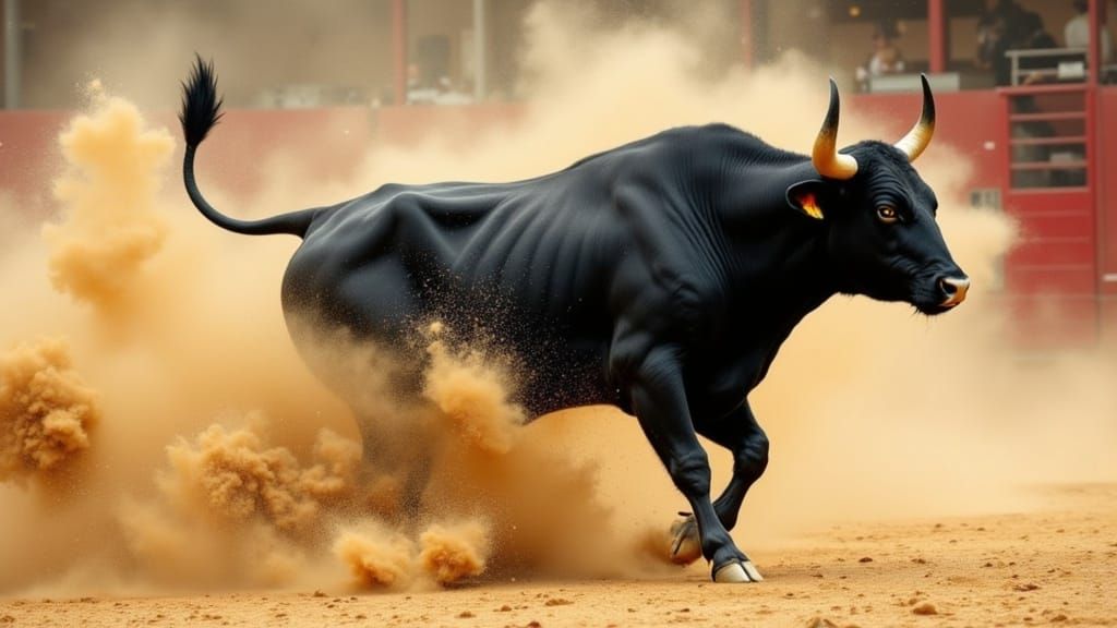 Vivid Bull in Motion - Raw Power Unleashed in a Dramatic Bul...