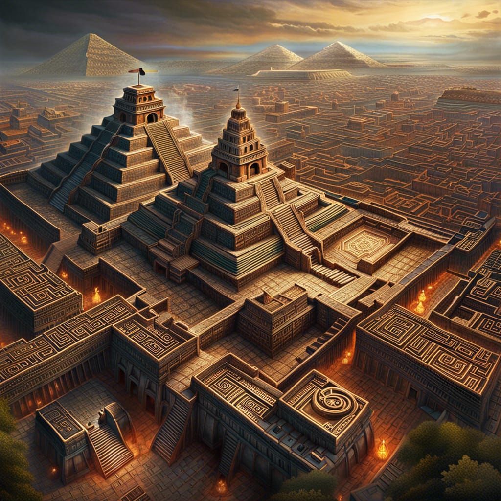 Alien Cityscape in Aztec Retrofuturism: 3D Rendering