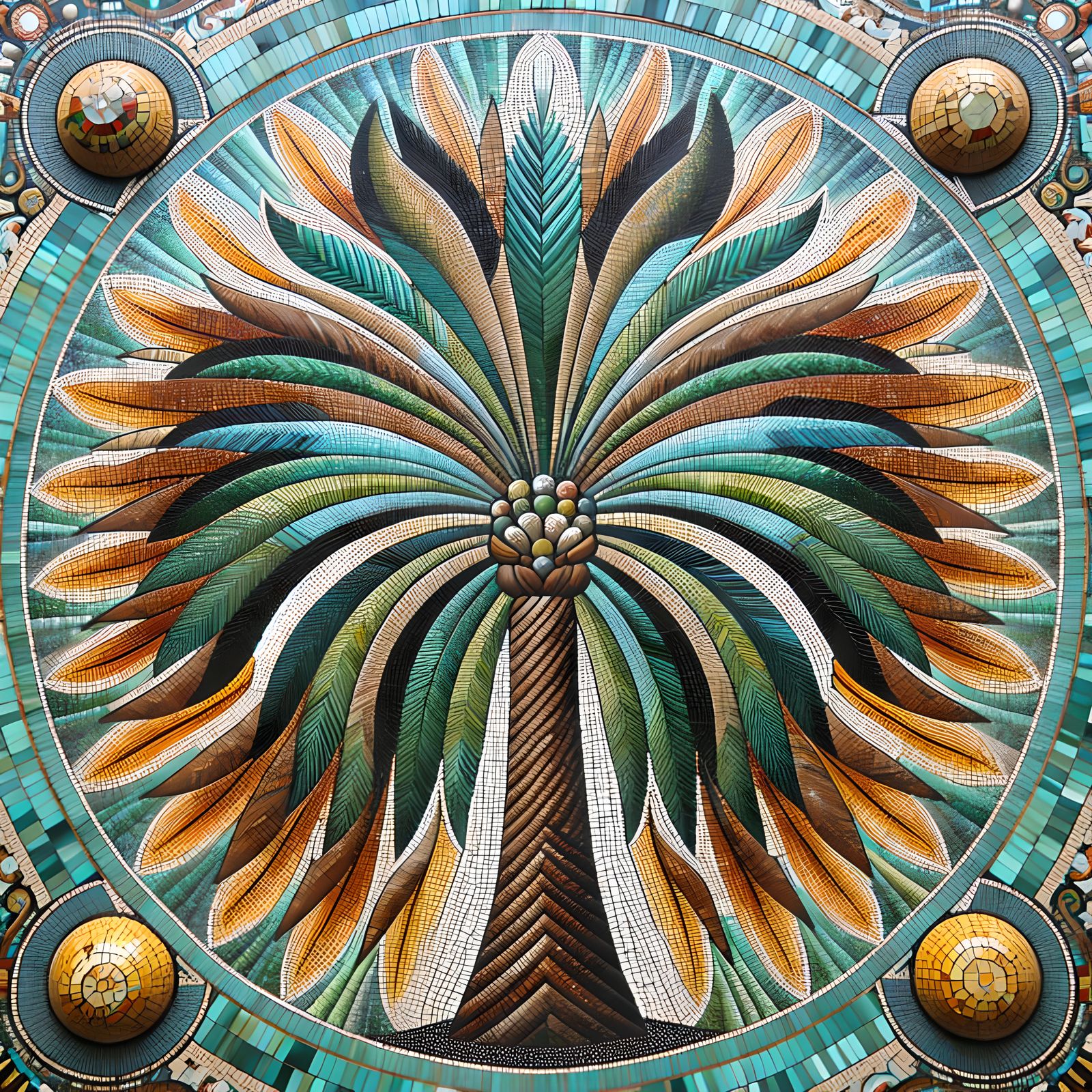 Vibrant Palm Tree Mosaic Art Piece