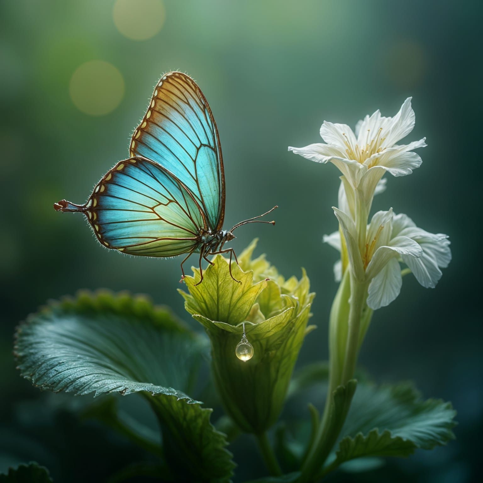 Ethereal Butterfly Lands on Venus Flytrap, Surrounded by Blo...