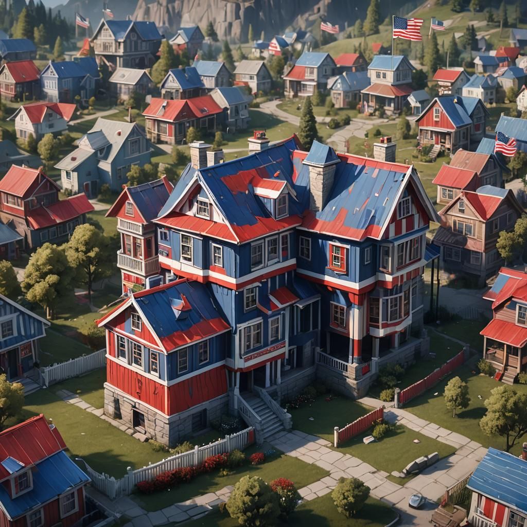 Patriotic House in Red, White, and Blue