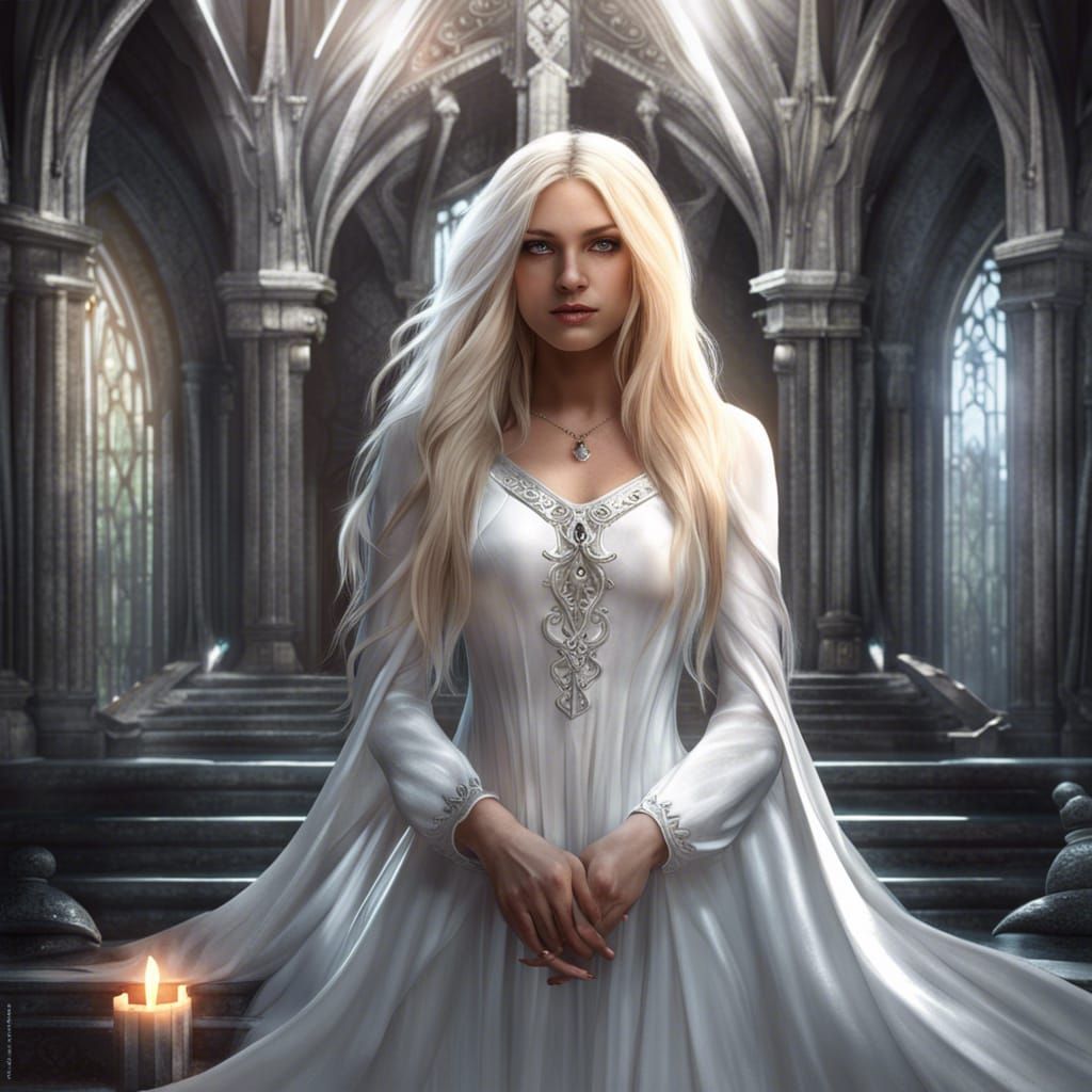 Elven Queen with Silver Energy, Dark Fantasy Art
