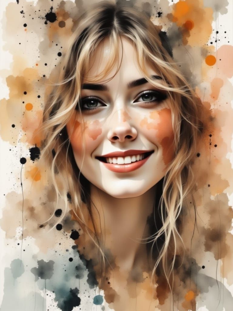 Watercolor Portrait of a Beautiful Young Woman