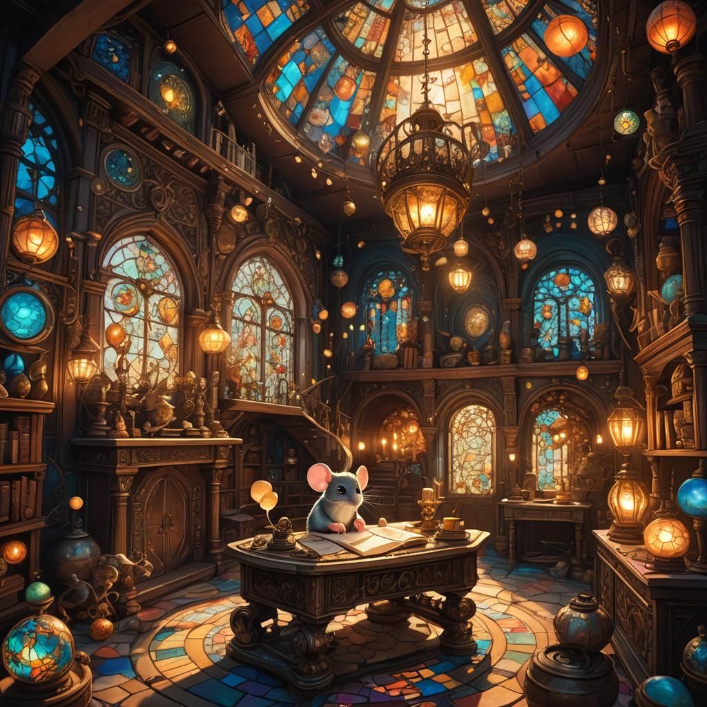 Mouse in Mystical Chamber: Fantasy Interior