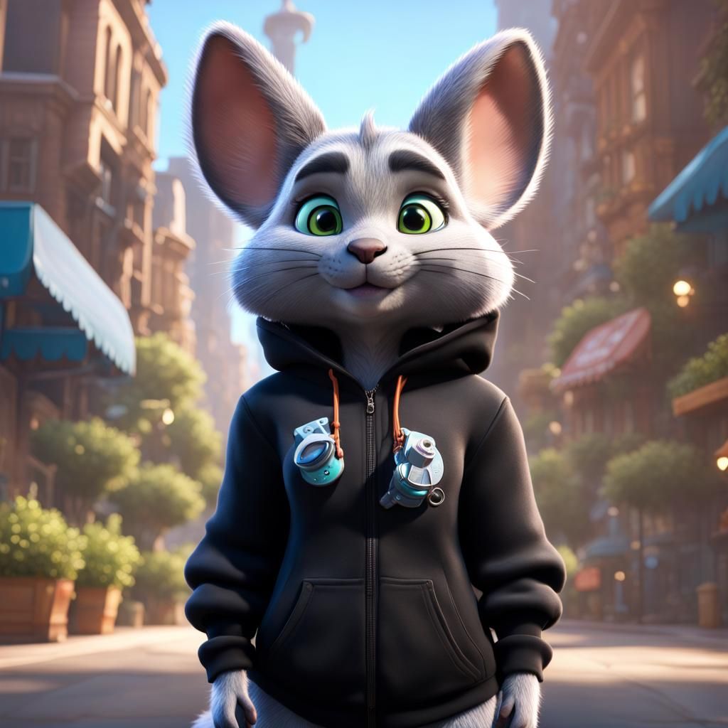 Zootopia-Style Chinchilla Fursona in Black Hoodie
