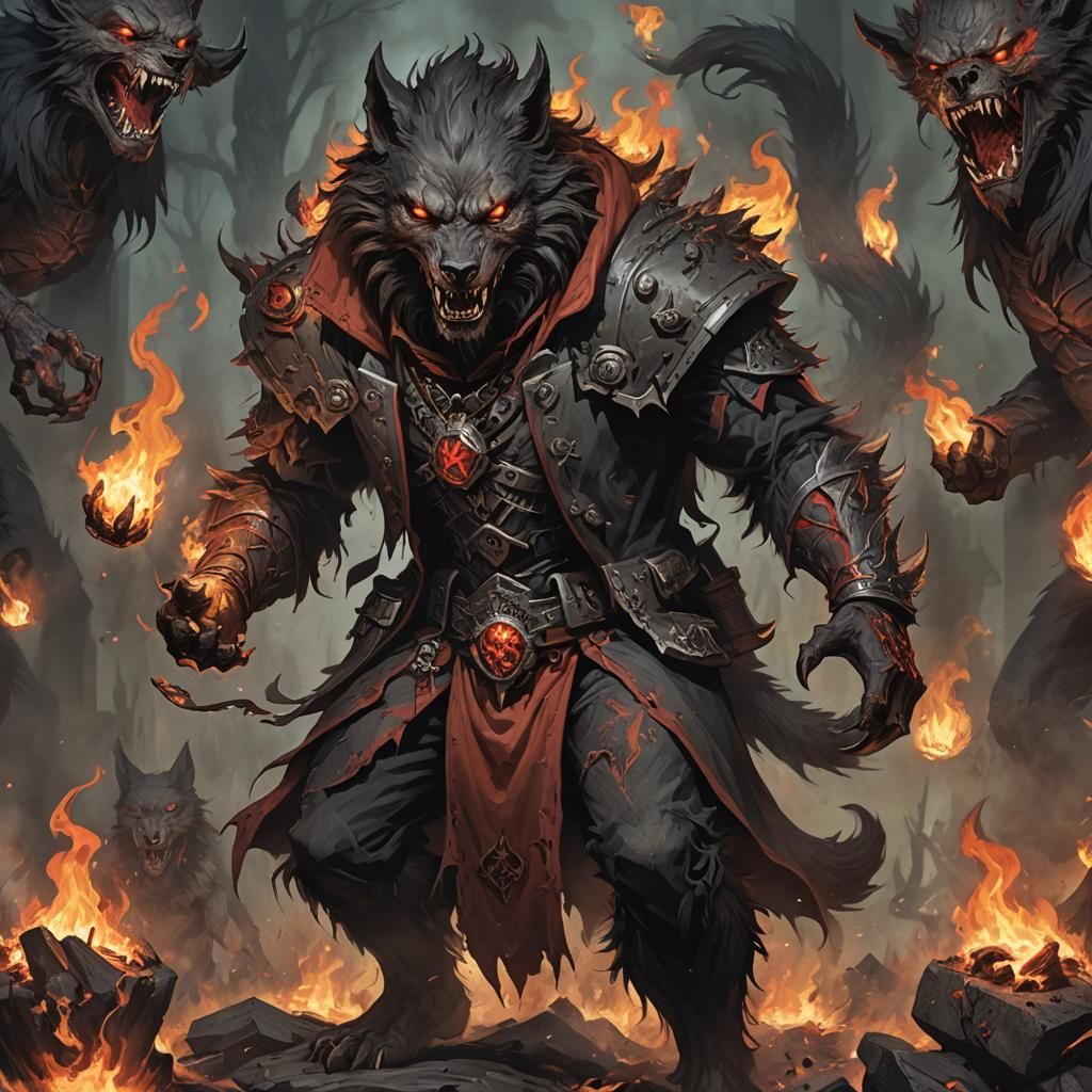Fiery Necromancer Werewolf Unleashes Dark Magic