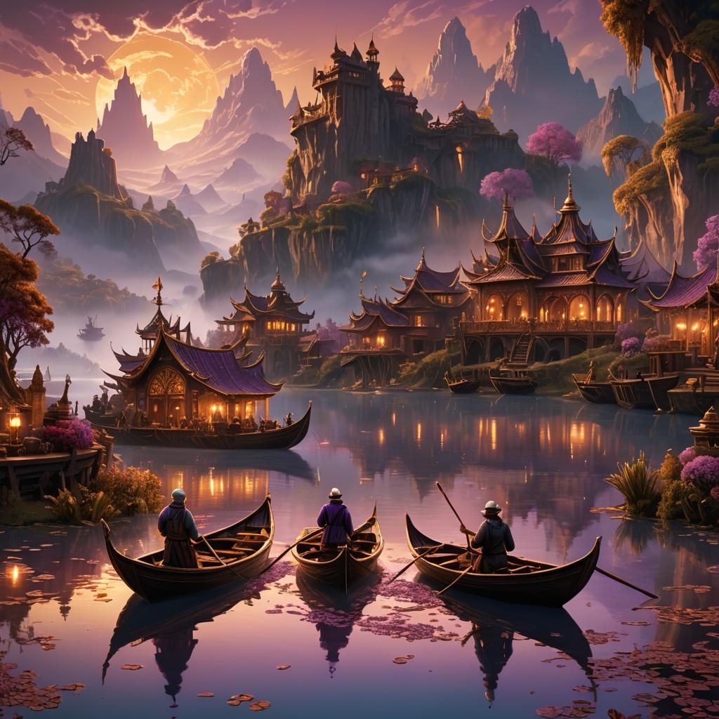 Chefs Sailing Chocolate Lakes: Fantasy Illustration