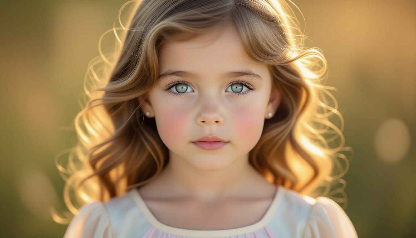Dreamy-Eyed Girl in Golden Sunlight Portrait