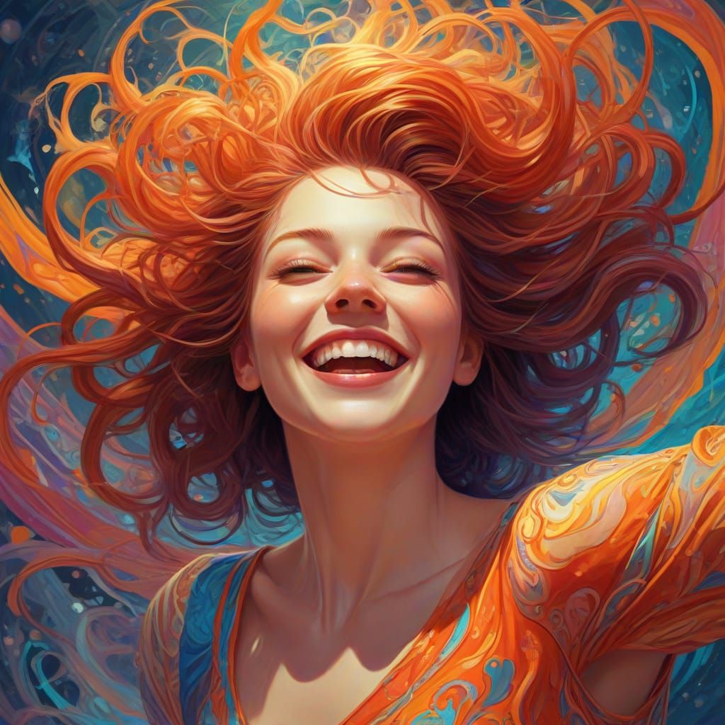 Ecstatic Woman With Colorful Hair in Digital Painting Style