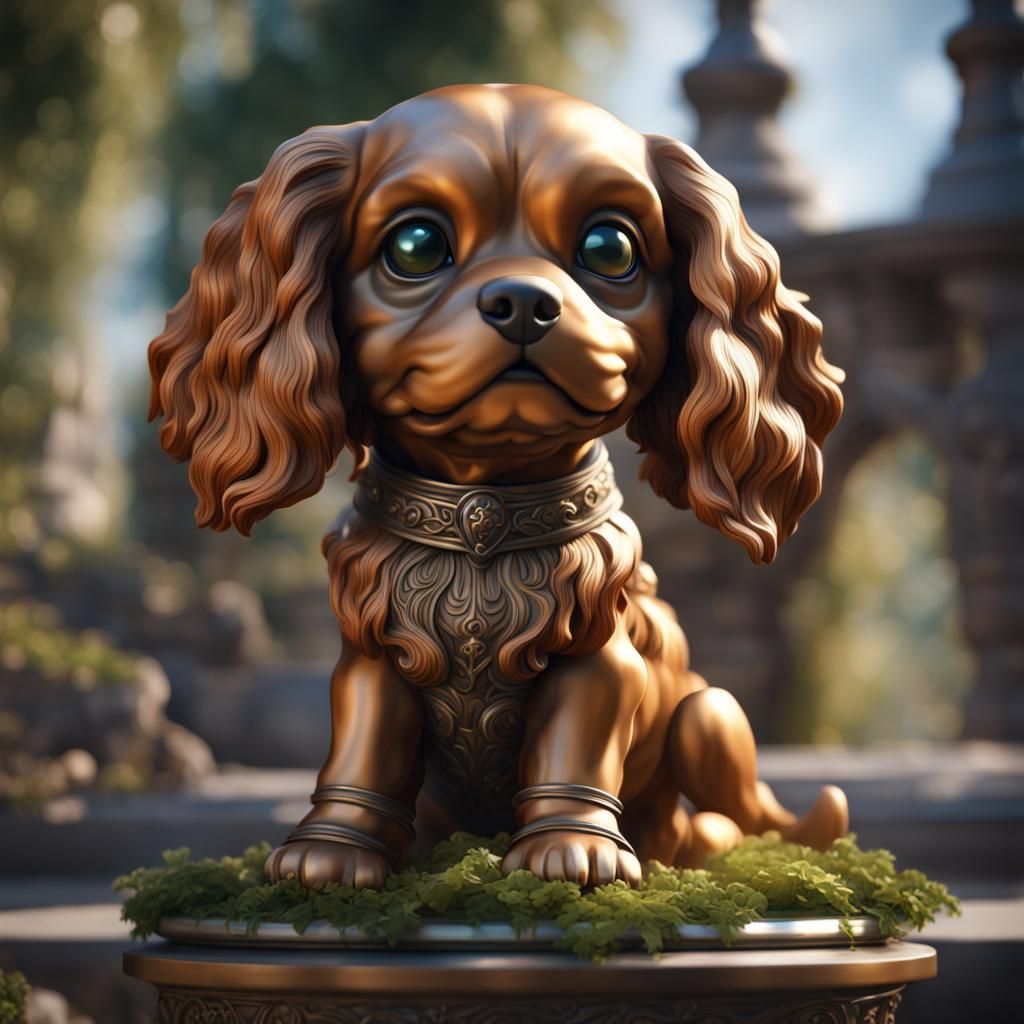 Metal Statue of Adorable Cavalier King Charles Puppy