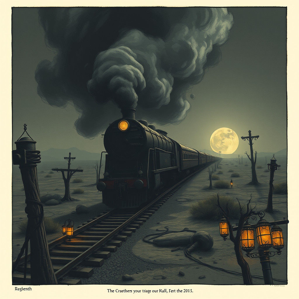 Eerie Train Hurtles Into an Abyss: Dark Fantasy Art