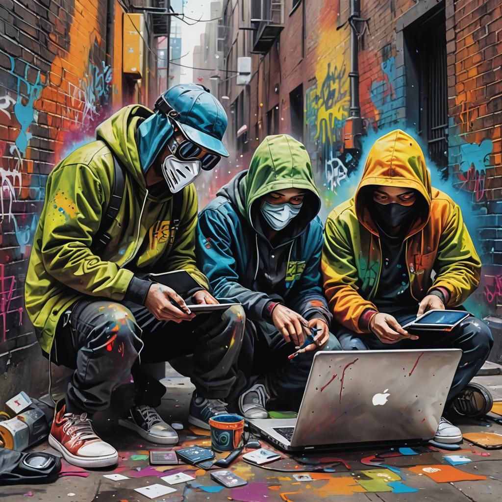 Urban Graffiti: Masked Coders in a City Alley