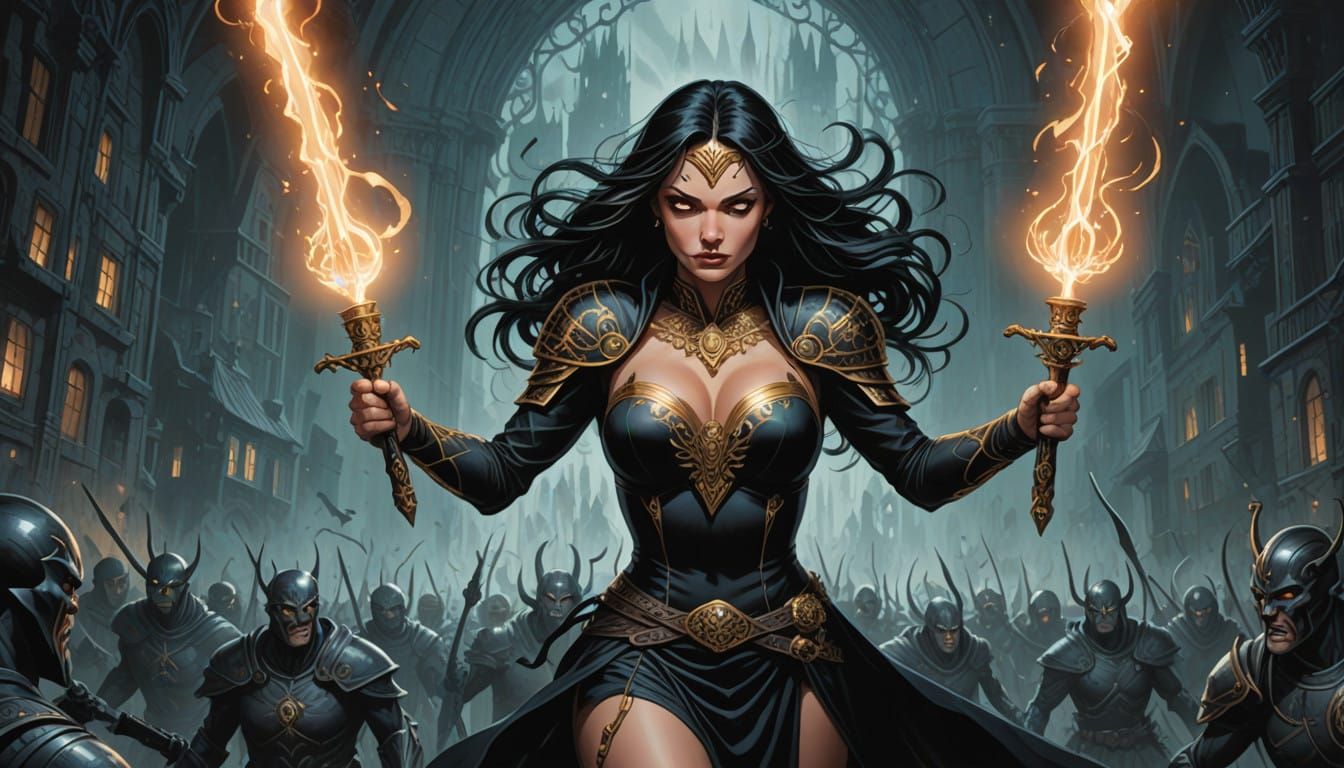 Dark Warrior Maiden in Petrol Green Leather Armor