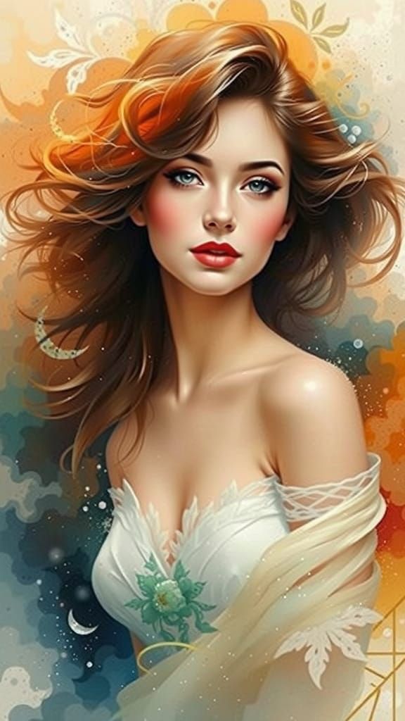 Elegant Woman in Vibrant Art Nouveau Style