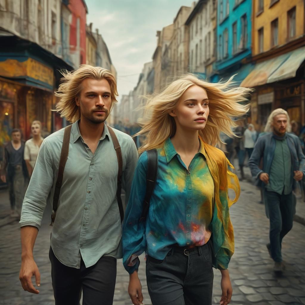 Giants Walking: A Surreal Oil Painting