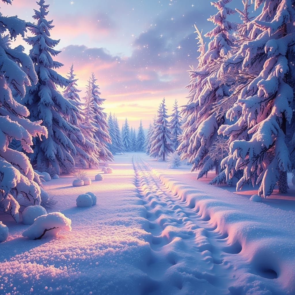 Glittering Twilight Winter Wonderland Digital Painting
