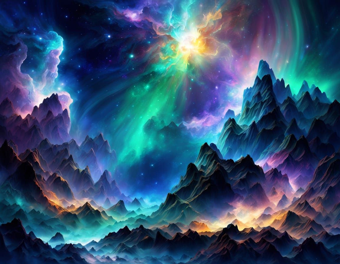 Surreal Celestial Landscape in Cosmic Storm