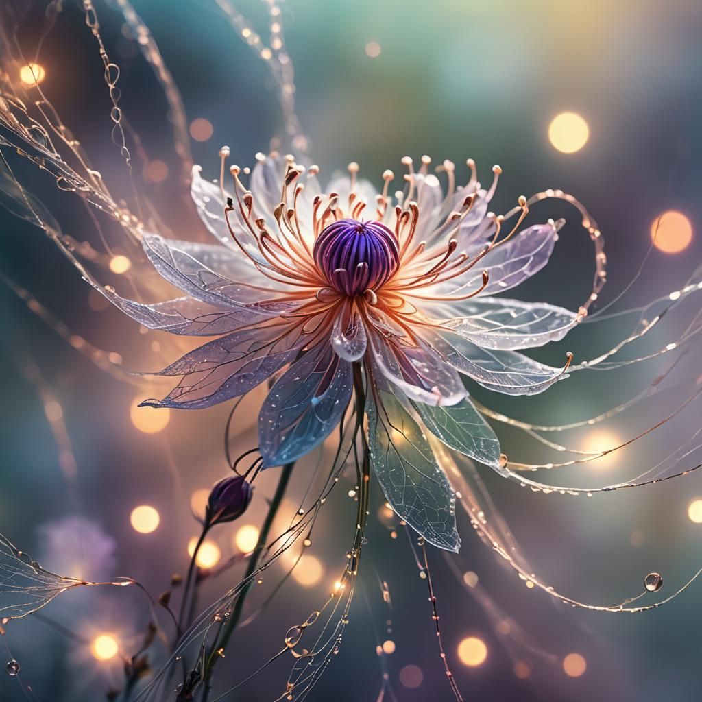 Ethereal String Flower in Dreamlike Art Nouveau Style