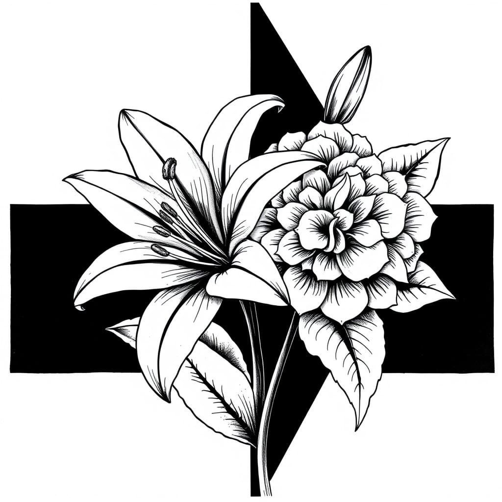 Intricate Floral Embrace in Bold Graphic Style