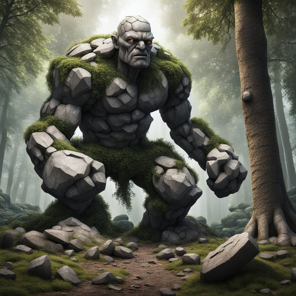 Hyperrealistic Stone Golem in Forest