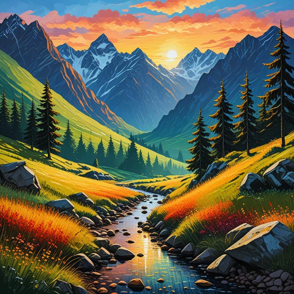 Tatra Mountains at Dawn as Impasto Oil Painting