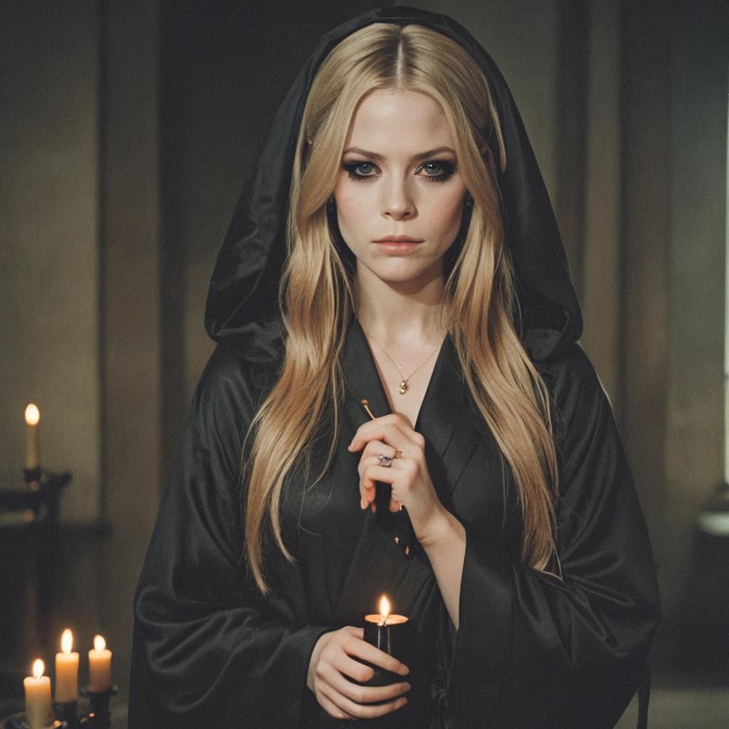 Dramatic Candlelit Figure in Black Robe