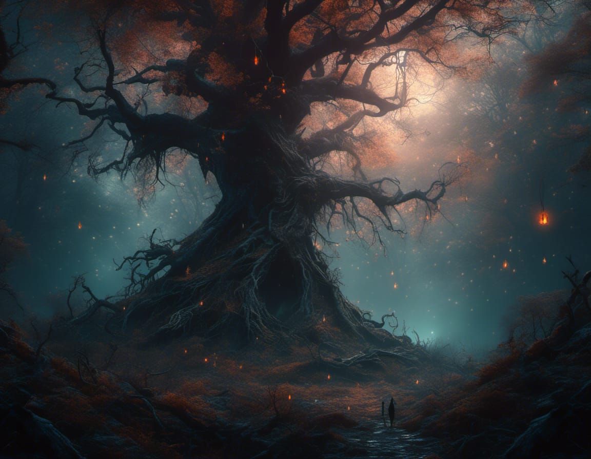 Fairy's Escape from Wendigo in Dark Forest