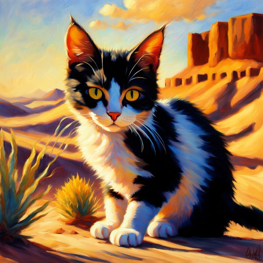 Desert Cat in Impressionist Oil Painting