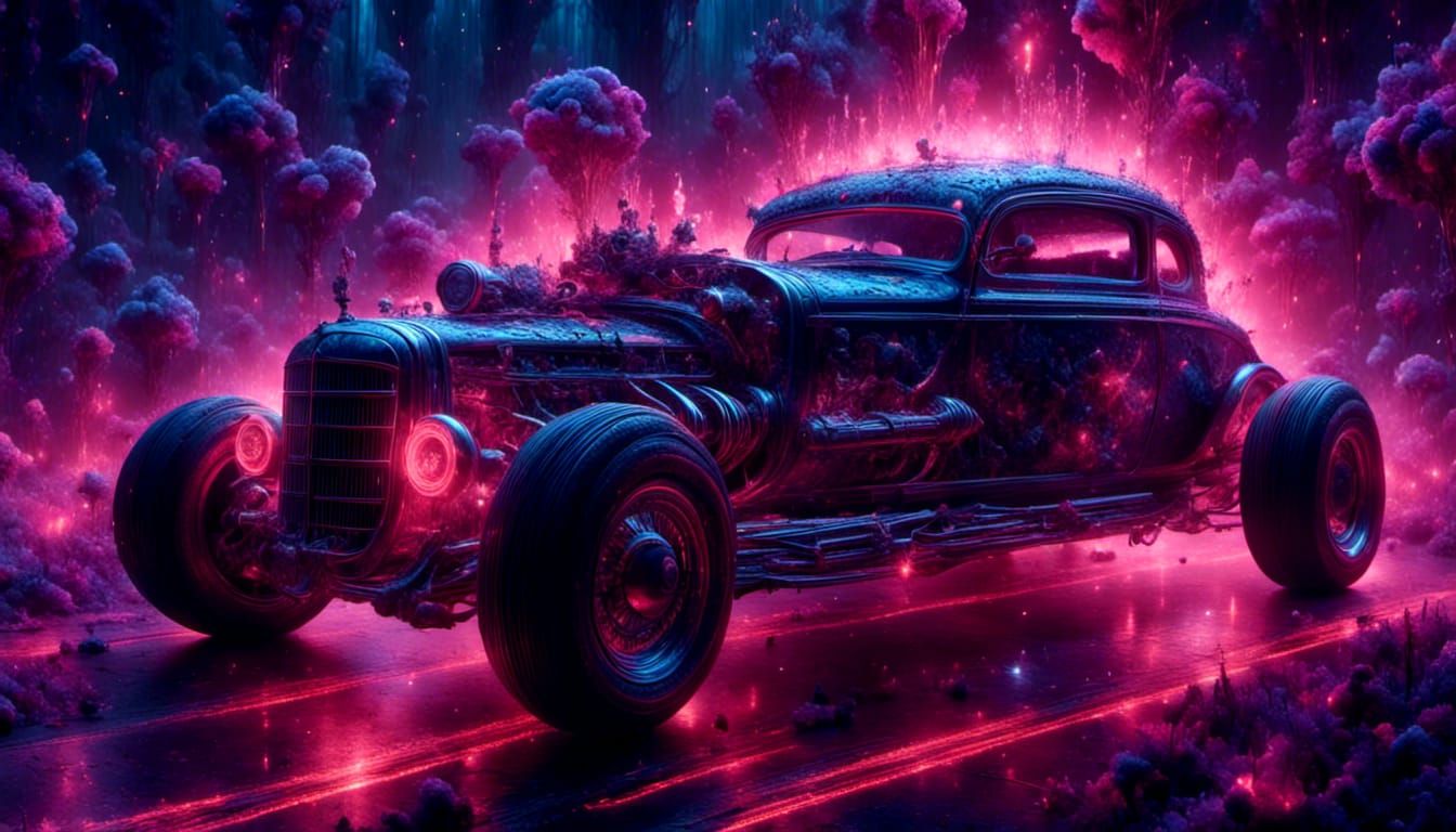 Odd Rods Hot Rod Sticker in Synthwave Style