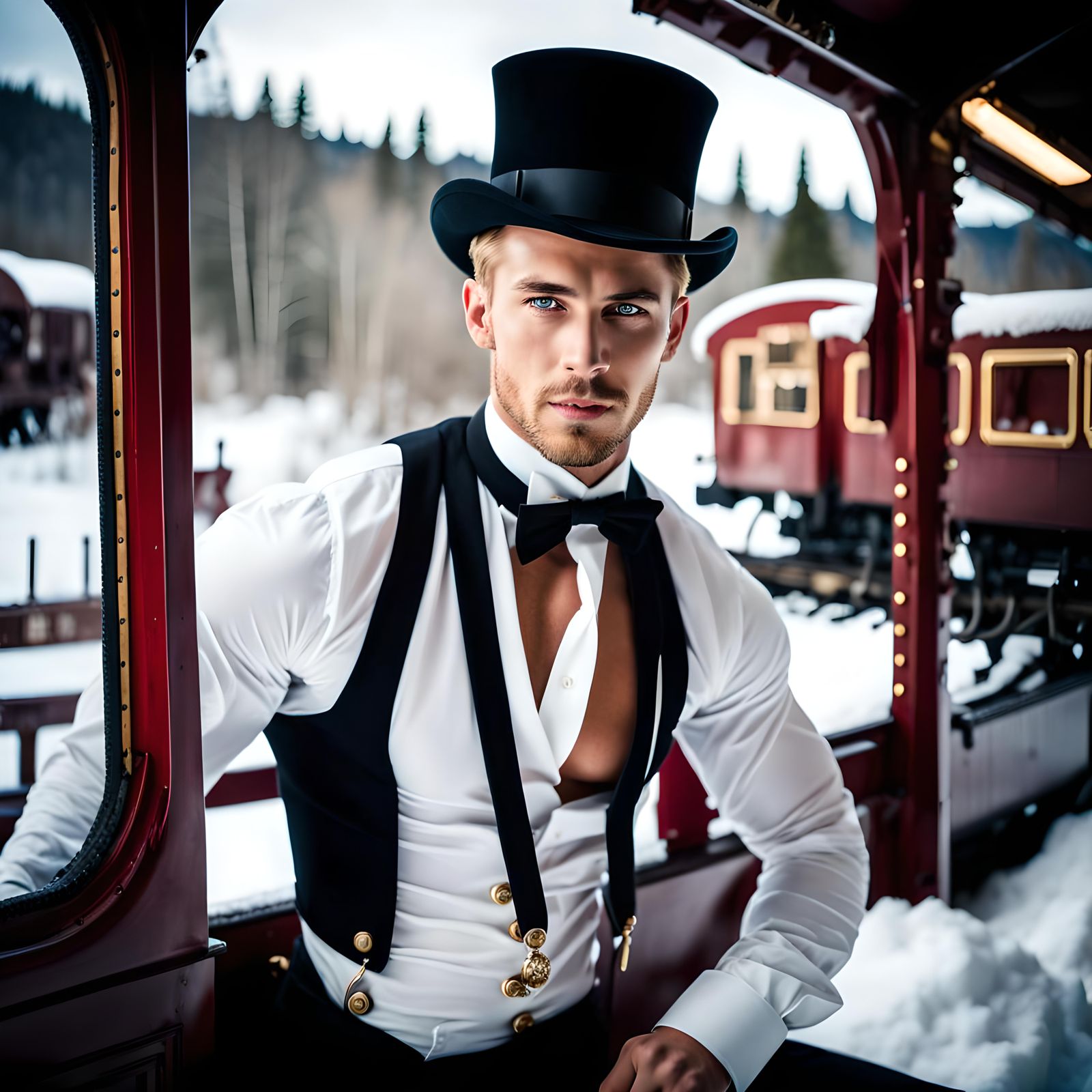 Steampunk Pin-Up in Orient Express Locomotive