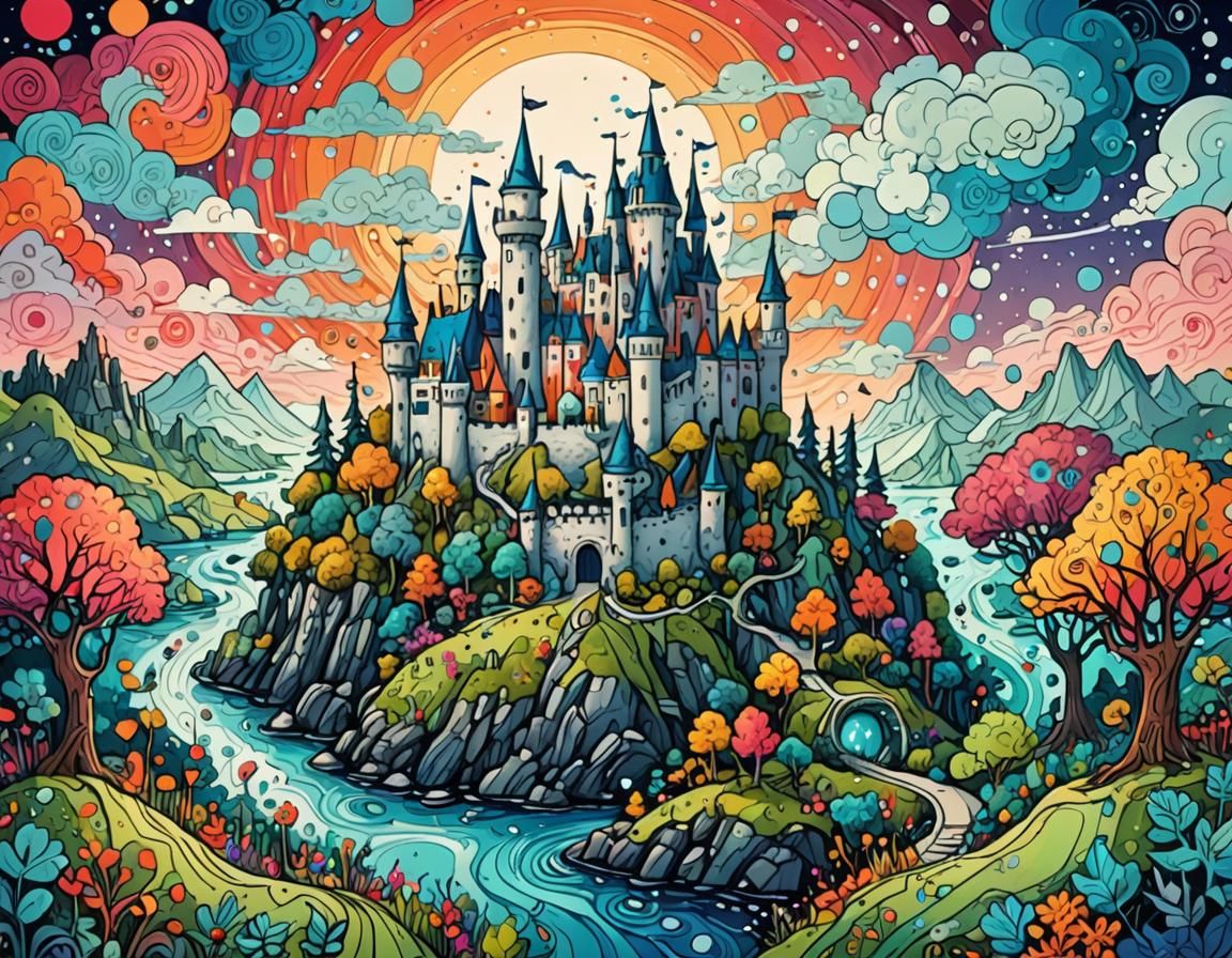 Fantastical Doodle Landscape in Digital Art Style