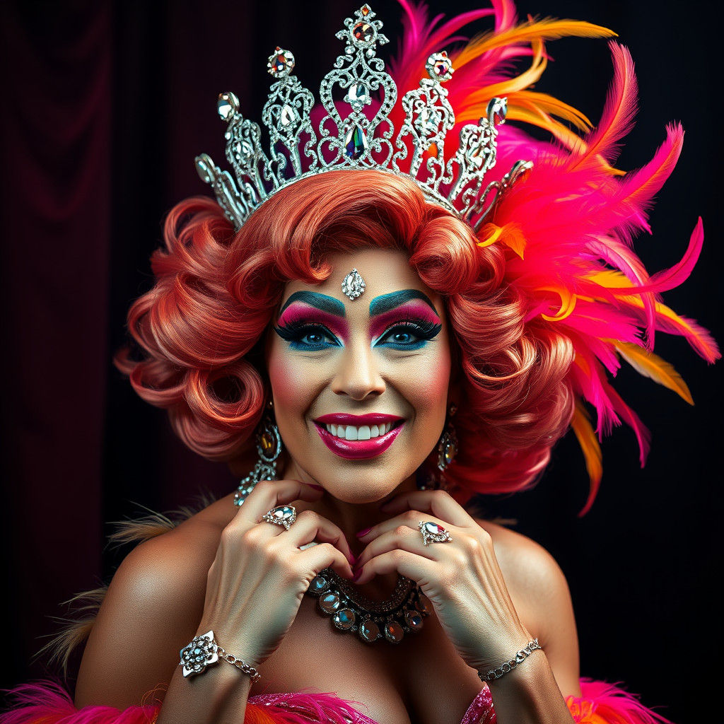 Rainbow Drag Queen with Crystal Crown in Hyperrealism