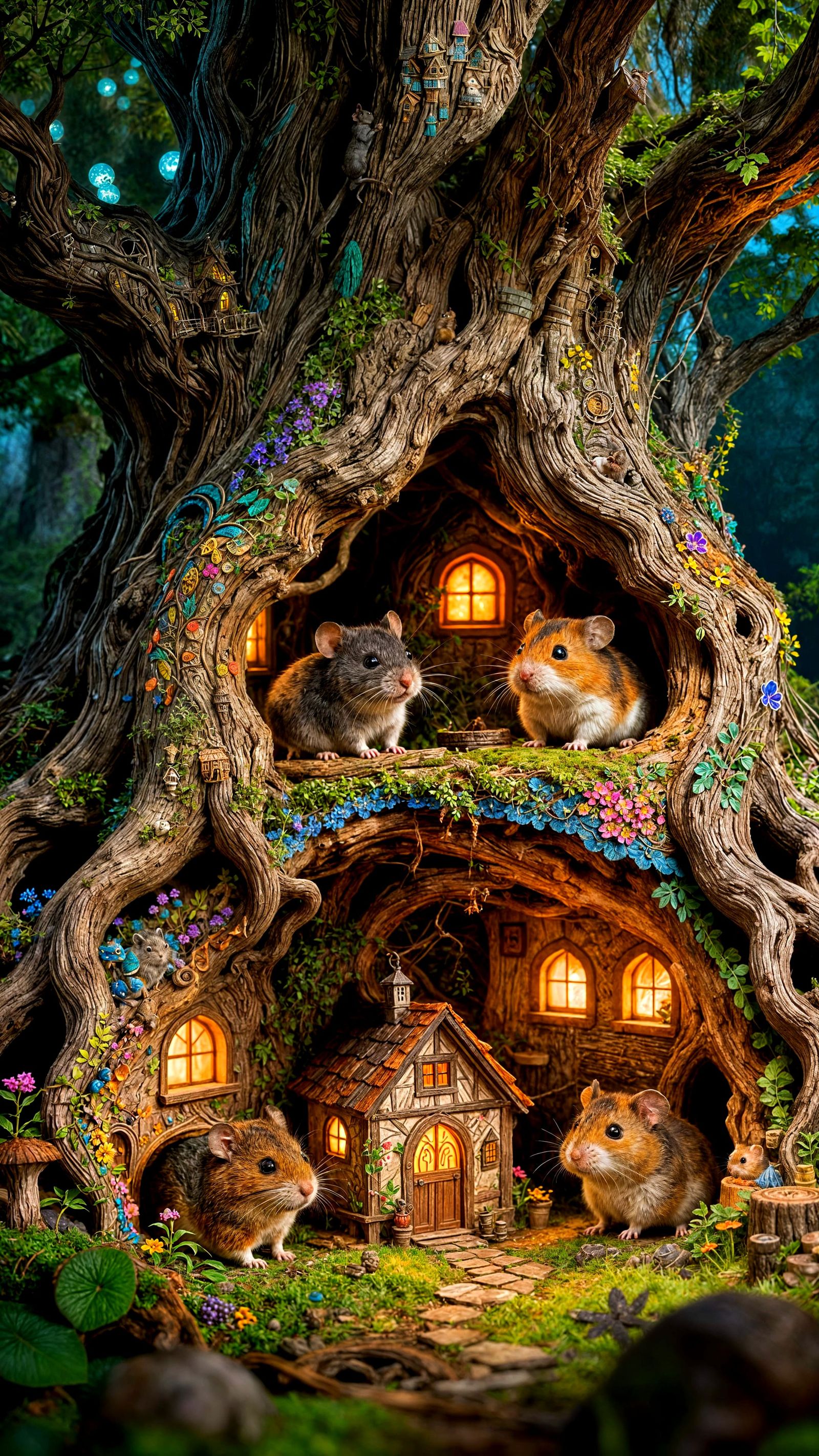 Whimsical Hamster Home In Ancient Tree Roots