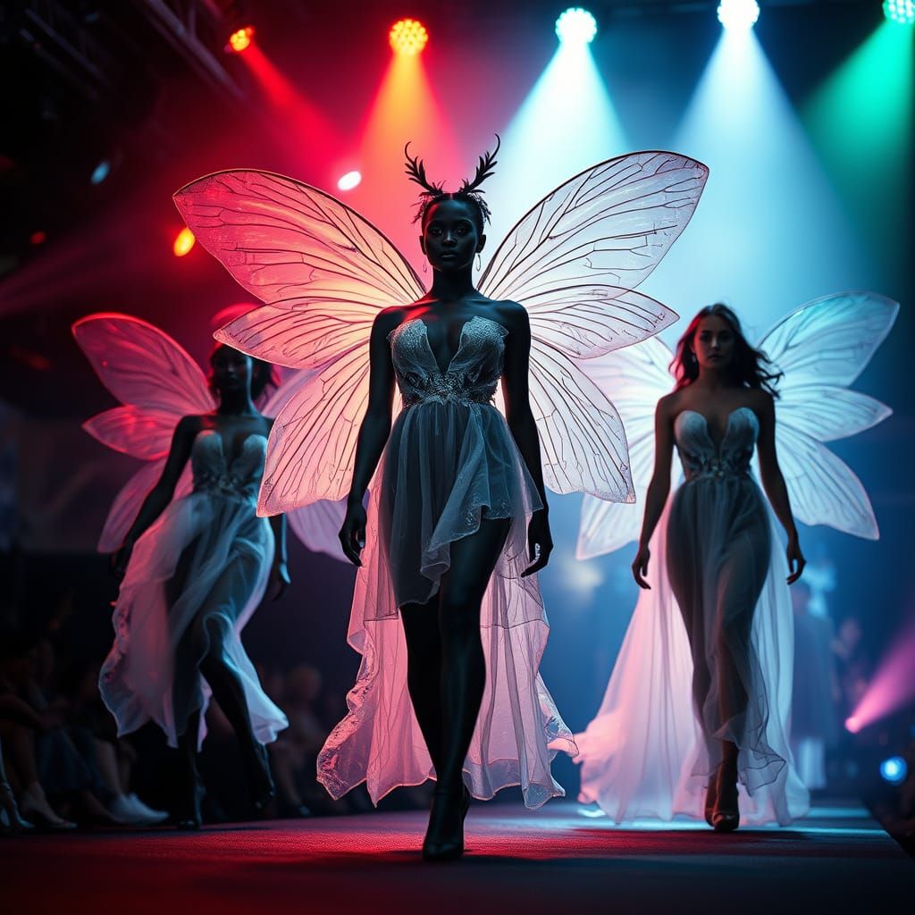 Dark-Skinned Fairies Shine on Runway in Ethereal Fashion