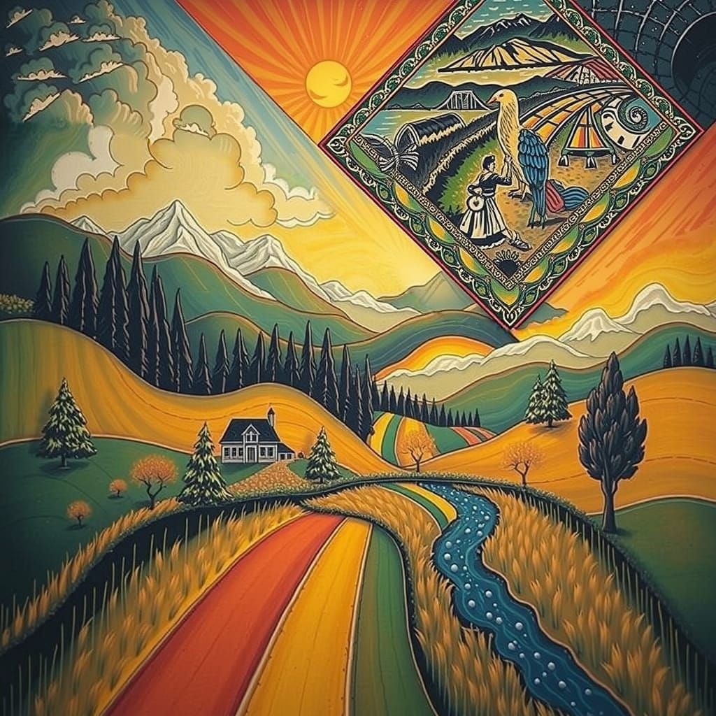 Picturesque Landscape with Golden Light