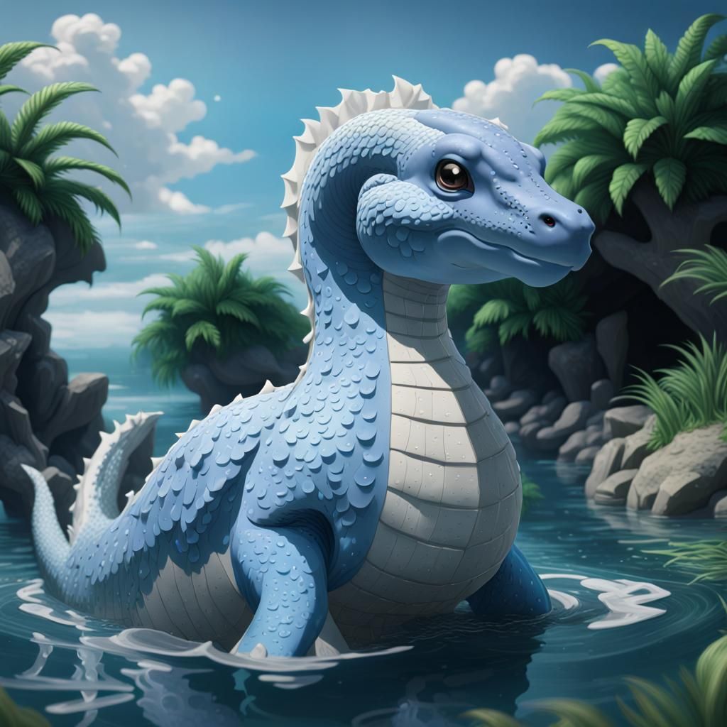 Anime Lapras in Hyperrealistic Waterscape