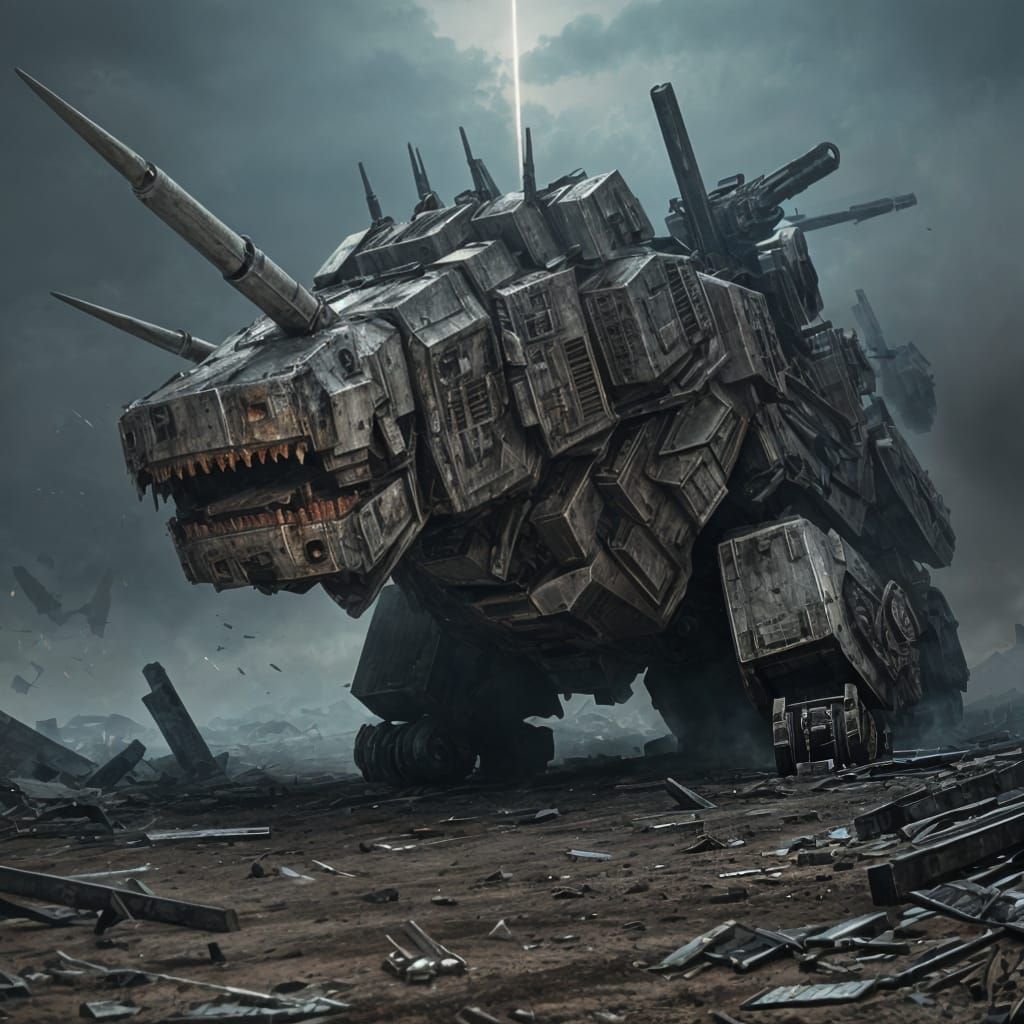 Abandoned, Nightmarish Zoid Lying on Ground, Destroyed Armor...