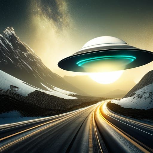 UFO Landing on Highway in Detailed 3D Art