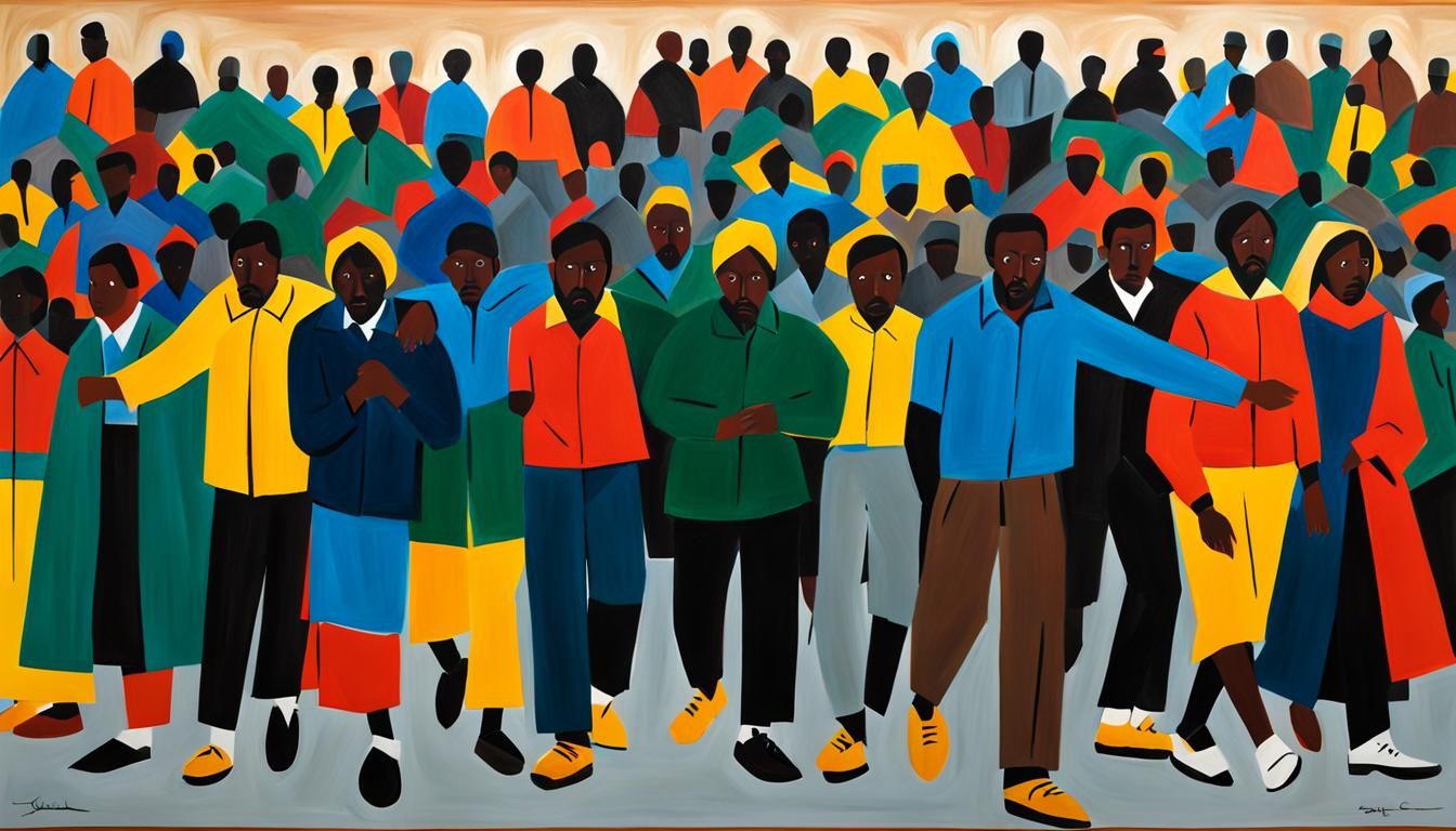 Bold Modern Scene in Jacob Lawrence Style