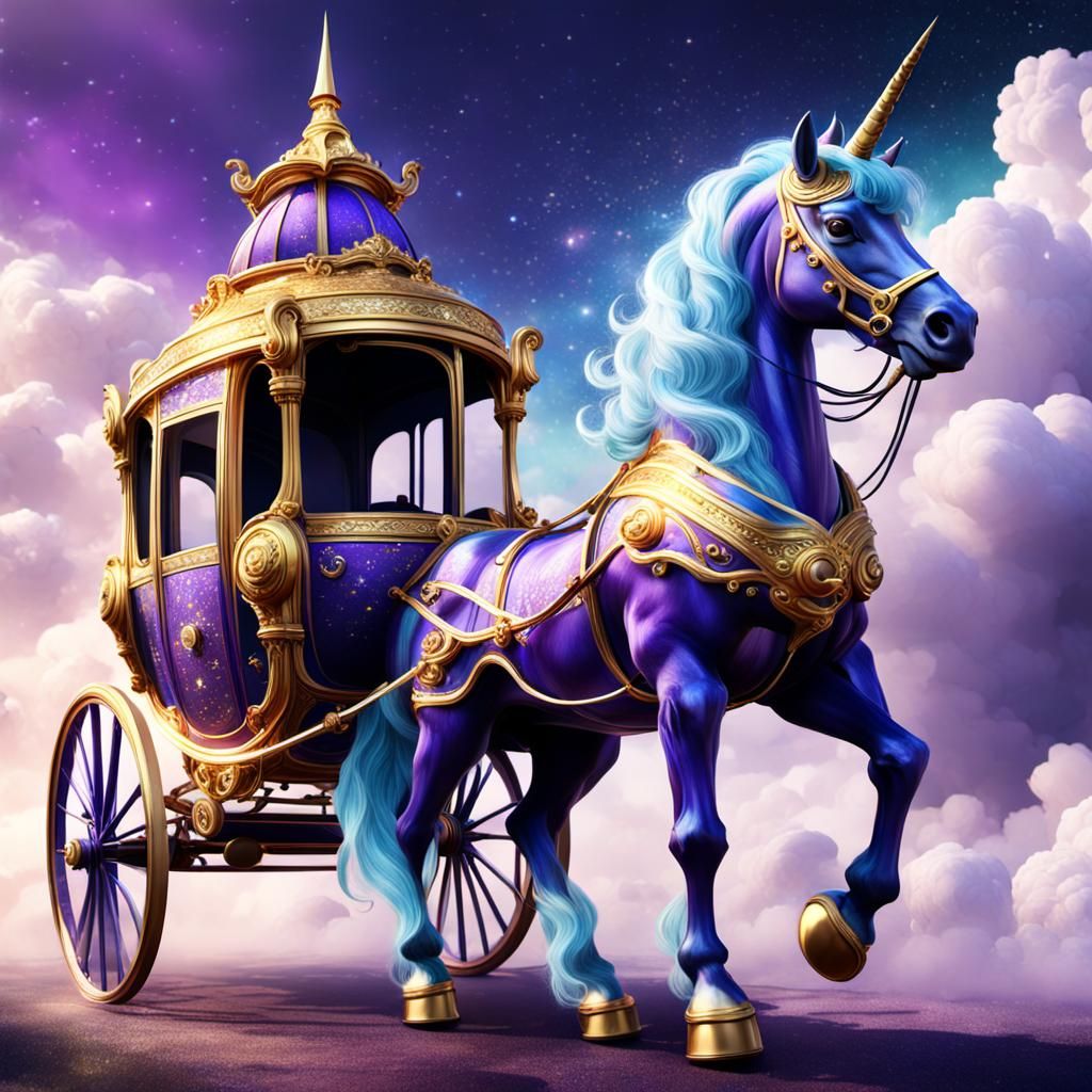 Fantastical Golden Carriage with Unicorn in Fantasy Art