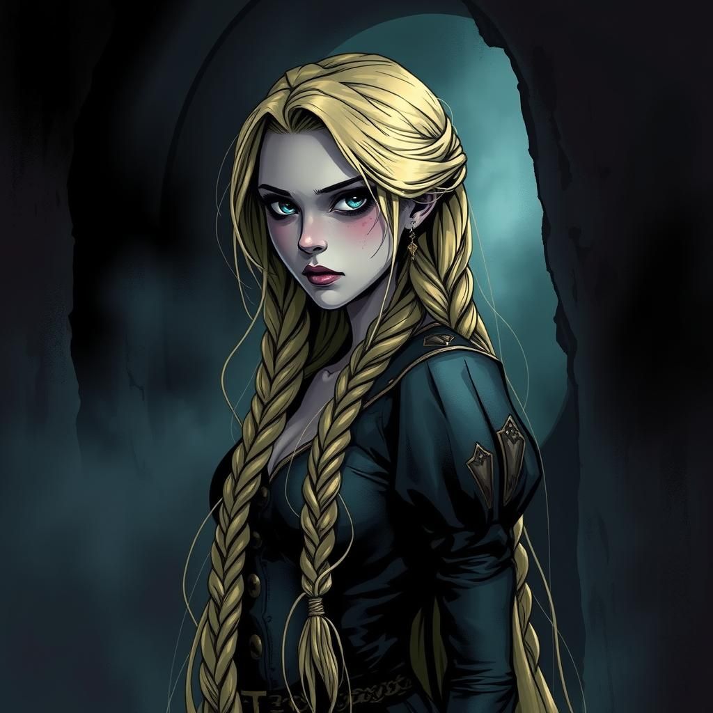 Dark Rapunzel in Gothic Horror Comic Art Style