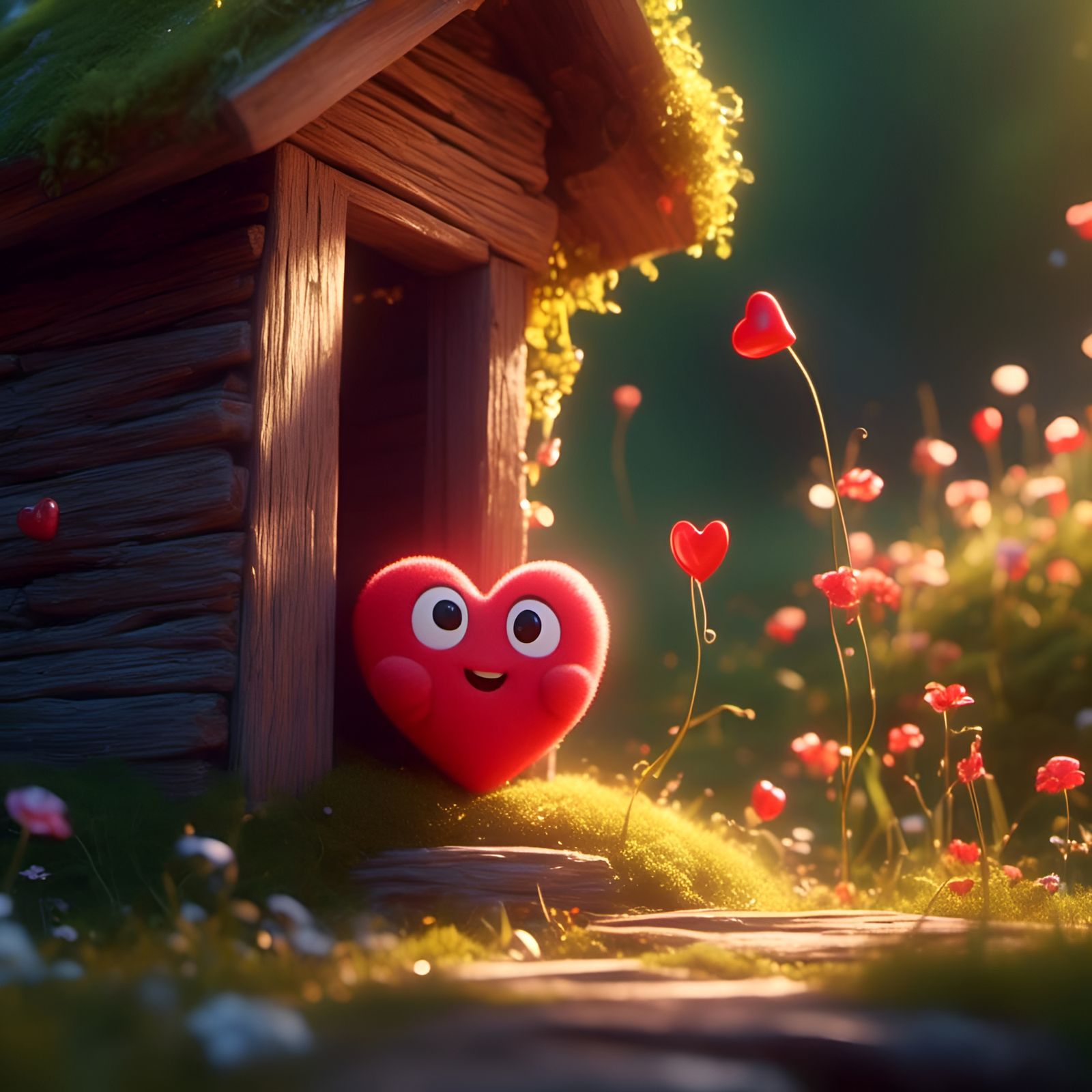 Adorable Heart Outhouse in Crisp 3D Digital Painting