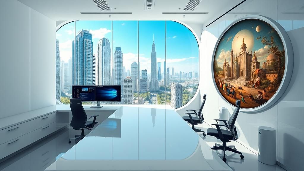 Futuristic Lab Office with Renaissance Painting