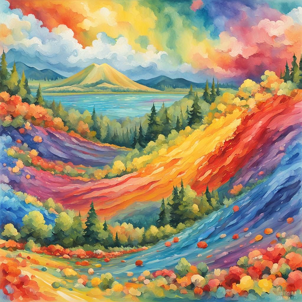 Rainbow T-Shirt Design in Gouache Watercolor Style