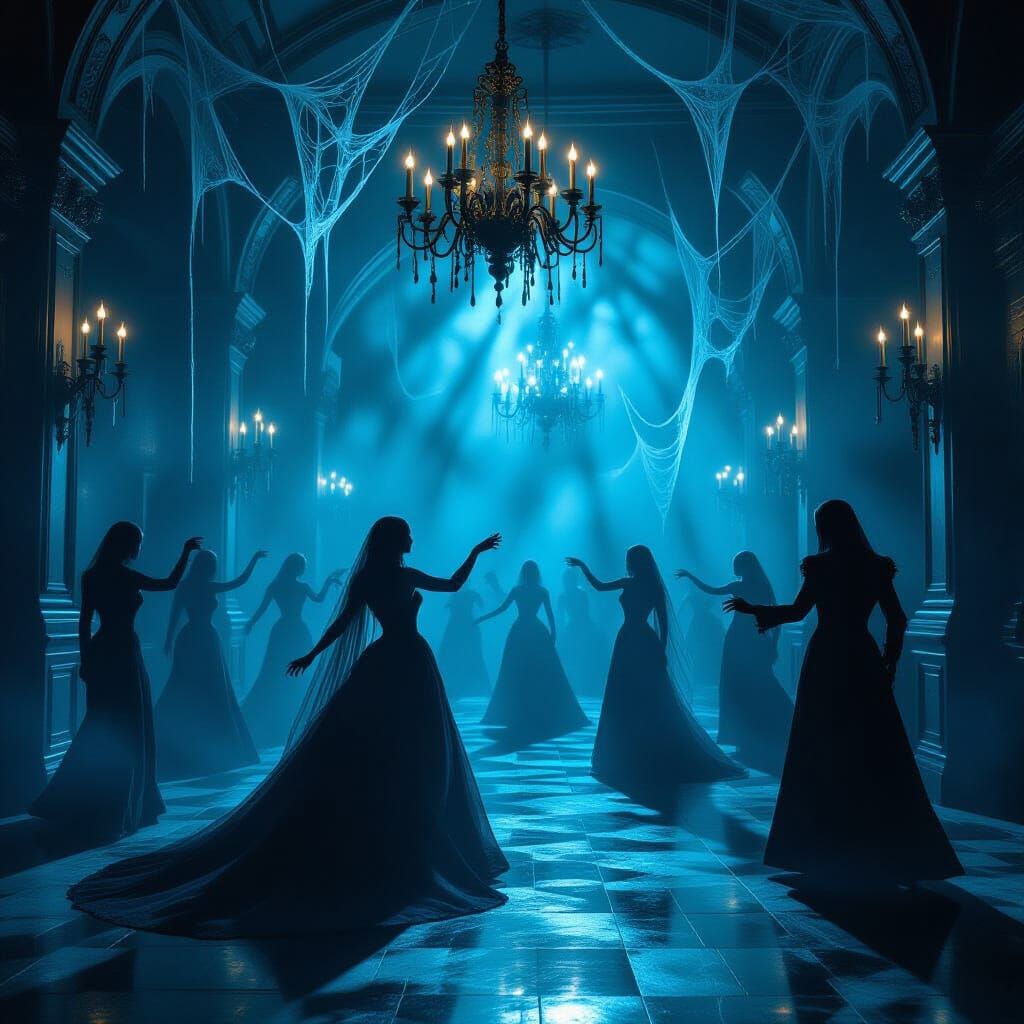 Gothic Ballroom Dance of Ghosts in Ethereal Light