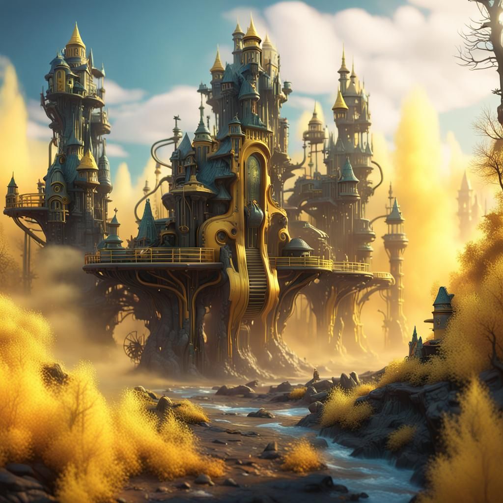 Futuristic Enchanted Forest City in 3D Diorama Style