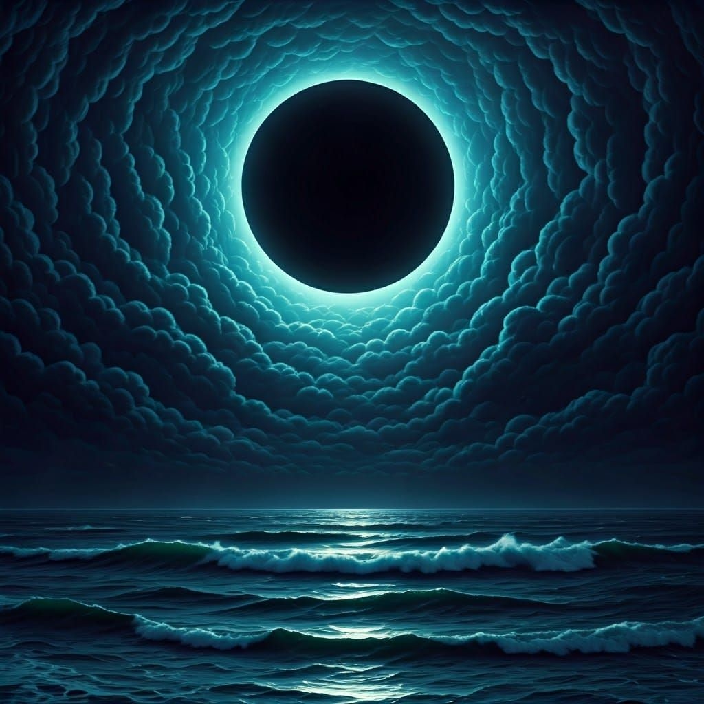 Black Moon Over Stormy Seas in Matte Painting Style